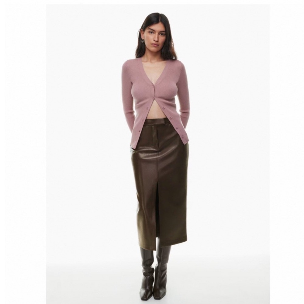 Wilfred Aritzia Ribbed V-Neck Cardigan Dusty Rose Pink 2XS 112102